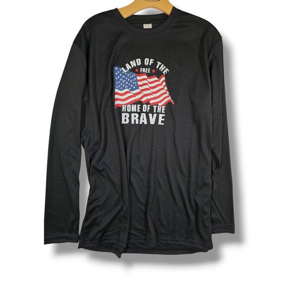 Black Patriotic American Long Sleeve Shirt Land of the Free Home of the Brave - Picture 4 of 8